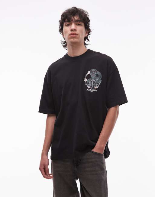 Allsaints snakebite graphic t-shirt in black, 3 of 5