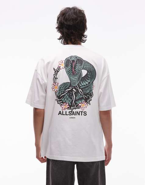 AllSaints – Snakebite – Vit t-shirt med ormtryck - view 1