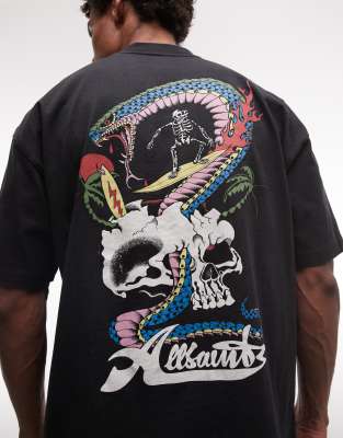 AllSaints Snakepit graphic logo t-shirt with back print in washed