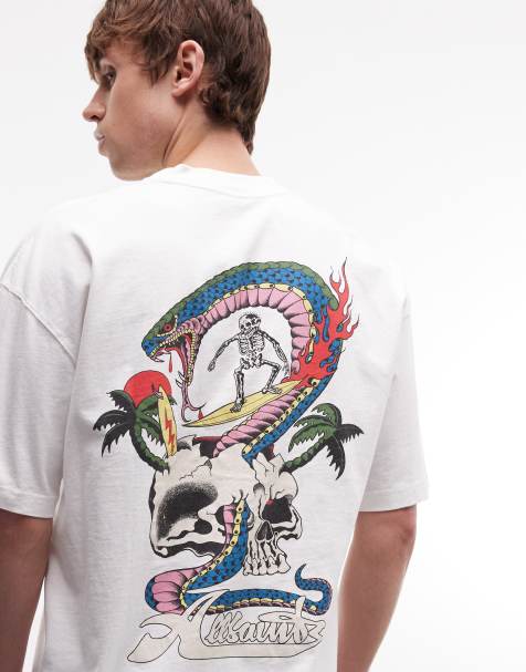 AllSaints Snakepit graphic logo t-shirt with back print in white - view 1