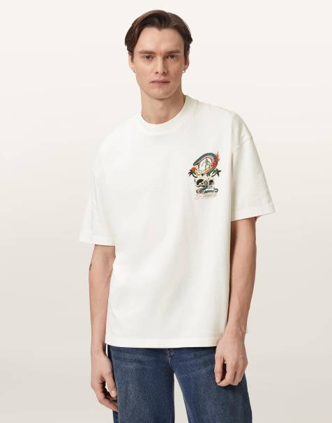 AllSaints – Snakepit – T-Shirt in Kreideweiß mit Rundhalsausschnitt - view 1