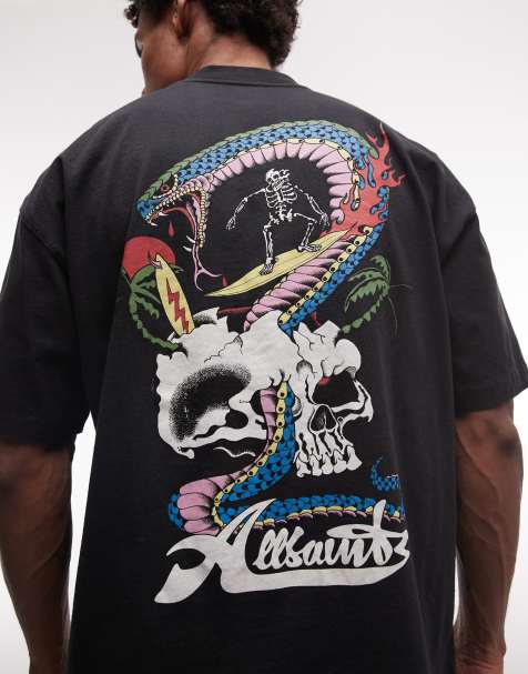 AllSaints – Snakepit – T-shirt w spranym czarnym kolorze z grafiką z logo i nadrukiem na plecach - view 1