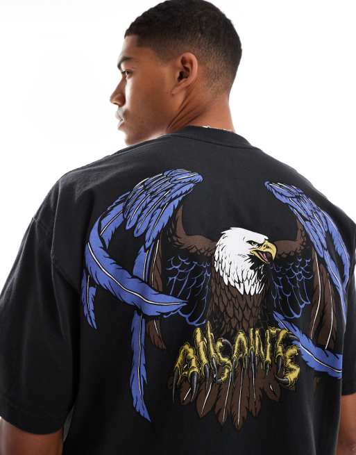 AllSaints - Soarer - T-shirt avec imprimé au dos - Noir délavé