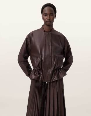 AllSaints - Sofi - Bomberjacke aus Leder in Ochsenblutrot