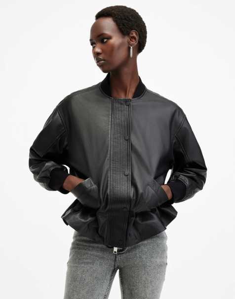 AllSaints - Sofi - Leren bomberjack in zwart - view 1