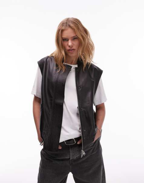 AllSaints - Sofi - Leren gilet in zwart - view 1