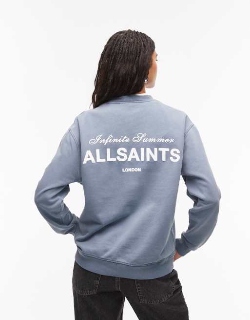 AllSaints Soleil Etta logo sweatshirt with back print in blue, 4 of 4