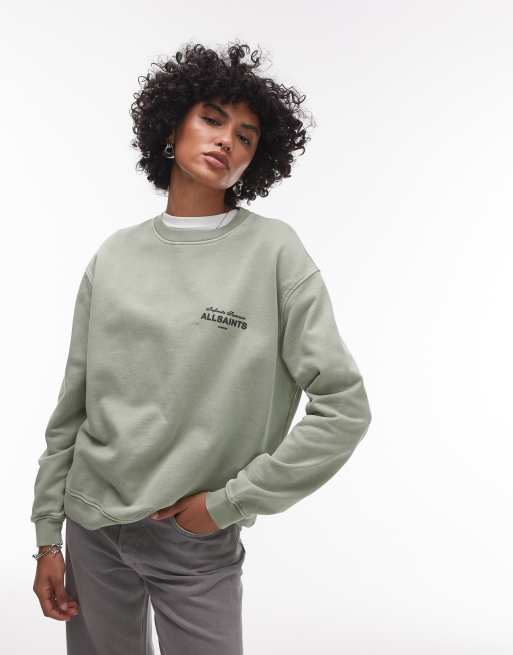 AllSaints Soleil etta sweatshirt in abbey stone green | ASOS