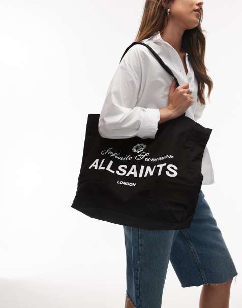 Allsaints soleil graphic tote in washed black - view 1