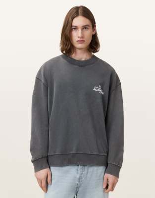 Allsaints Mens Washed Black Soleil Graphic-print Crewneck Cotton Sweatshirt