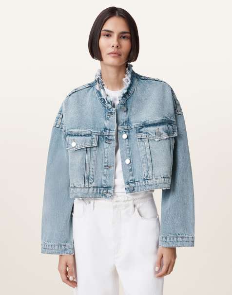 AllSaints – Sonny – Cropped Jacke in hellem Indigoblau - view 1