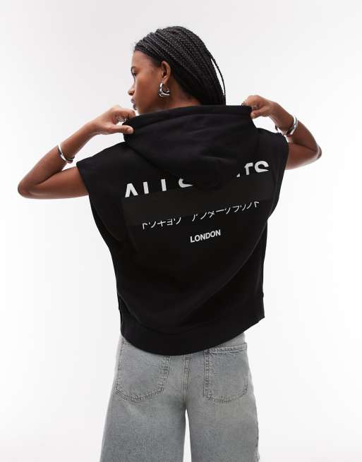 Allsaints - Sorri - Felpa con cappuccio nera a maniche corte, 2 di 4