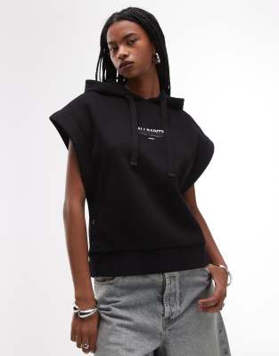 AllSaints - Sorri - Kurzärmliger Kapuzenpullover in Schwarz
