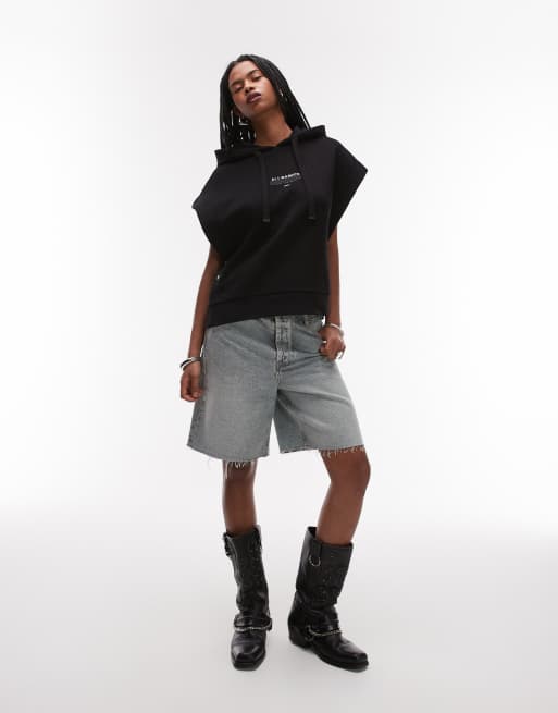 AllSaints Sorri sleeveless hoodie in black, 3 of 4