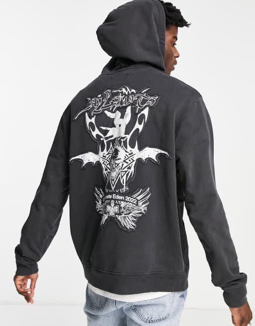 AllSaints - Sort pullover-hættetrøje med mærke 