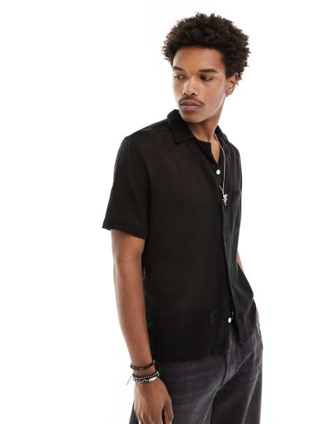 AllSaints Sortie crochet shirt in black - view 1