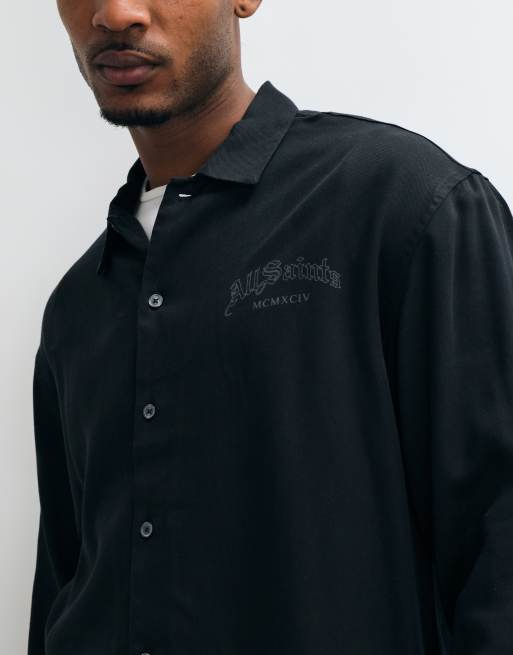 AllSaints Soul camicia a maniche lunghe con logo grafico e stampa sul retro nera, 4 di 5