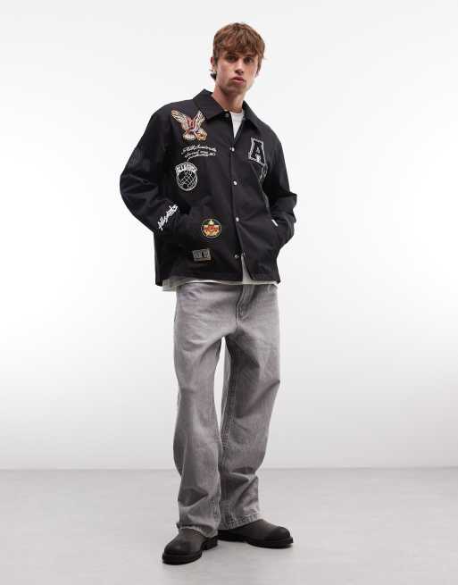 AllSaints - Soundman - Varsity jack met geborduurde logopatch in zwart, 2 van 5