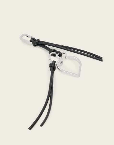 AllSaints Spade metal leather keyring in black/silver - view 1