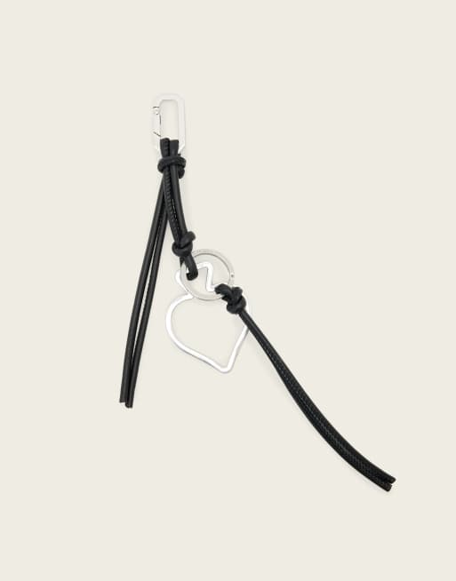 AllSaints Spade metal leather keyring in black/silver, 2 of 3