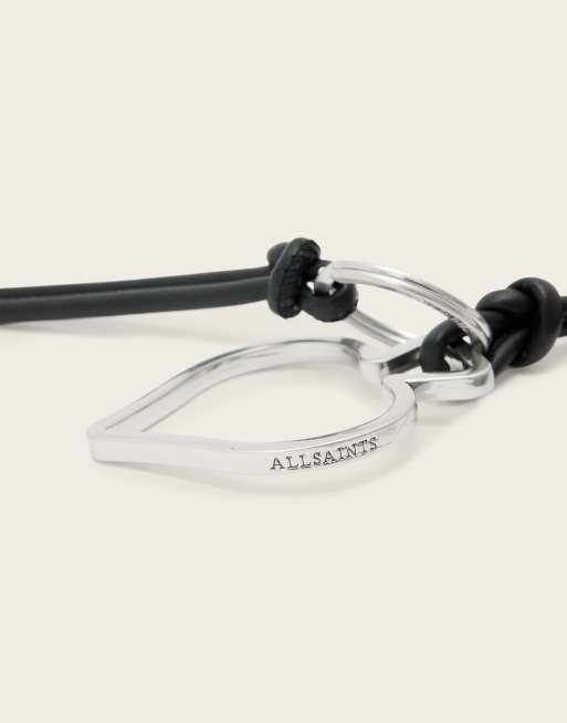 AllSaints Spade metal leather keyring in black/silver, 3 of 3