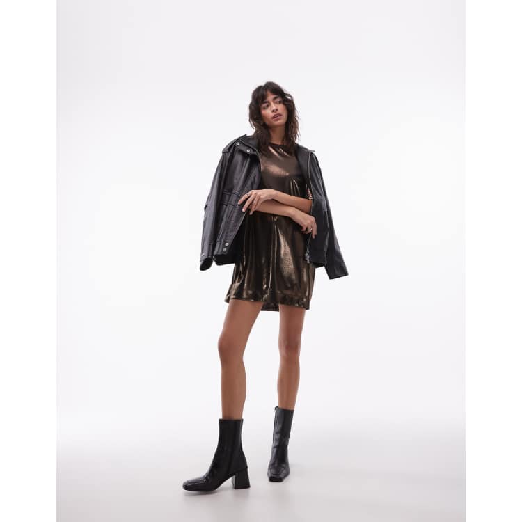 Allsaints sparkle t-shirt metallic dress in gold | ASOS
