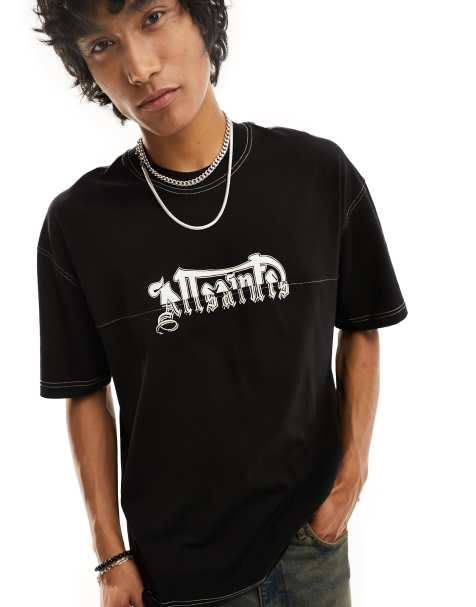 AllSaints Splintered short sleeve crew neck T-shirt in black - view 1