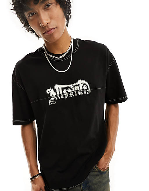 AllSaints Splintered short sleeve crew neck t-shirt in black | ASOS