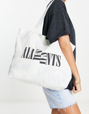 AllSaints split appose tote bag in white and blue haze