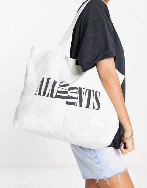 AllSaints split appose tote bag in white and blue haze  