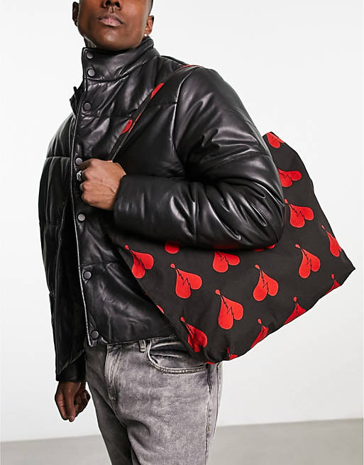 AllSaints split heart tote bag in black | ASOS