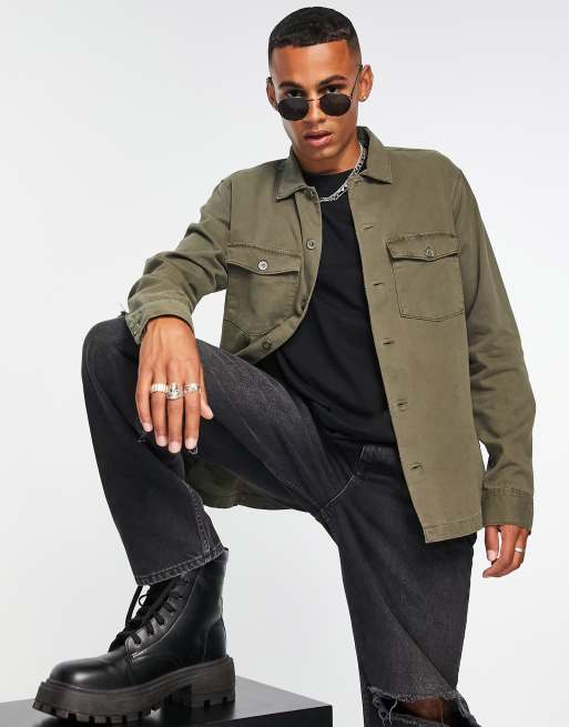 AllSaints Spotter military shirt in cargo green | ASOS