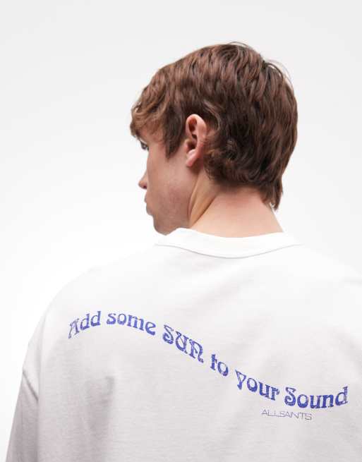 AllSaints Spun Out short sleeve graphic logo t-shirt with back print in white, 2 of 5