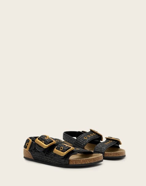 AllSaints – Staffa – Bast-Sandalen in Schwarz/Schwarz - view 1