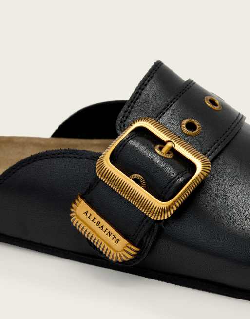AllSaints Staffa buckle detail leather mules in black, 4 of 4