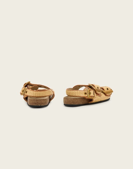 AllSaints Staffa double strap textured buckle leather sandals in natural brown, 2 of 4