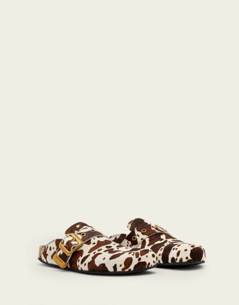 AllSaints - Staffa - Leren muiltjes met gespdetail in koeienprint - view 1