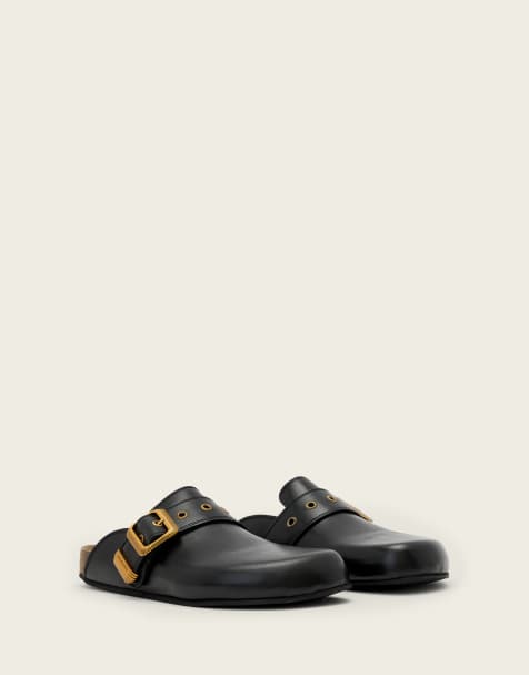 AllSaints – Staffa – Svarta mules i läder med spänne - view 1