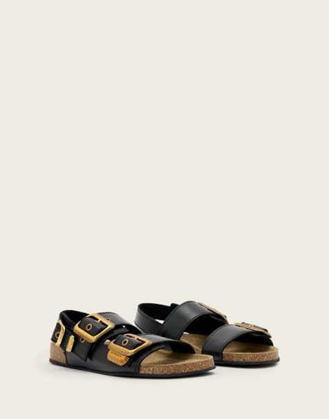 AllSaints – Staffa – Svarta sandaler i läder med spänne - view 1