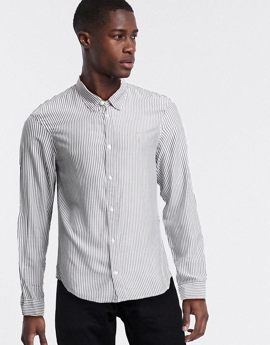 AllSaints - Stanton - Overhemd met lange mouwen, contrasterende strepen en ramskop-logo in wit