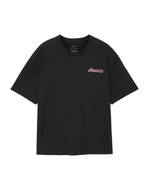 AllSaints Stanza Kurzarmshirt mit Rundhalsausschnitt in verwaschenem Schwarz, 2 von 6