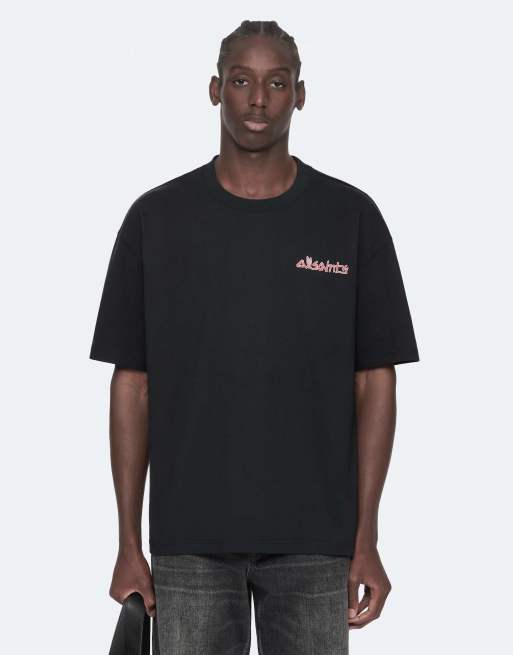 AllSaints Stanza Kurzarmshirt mit Rundhalsausschnitt in verwaschenem Schwarz, 4 von 6