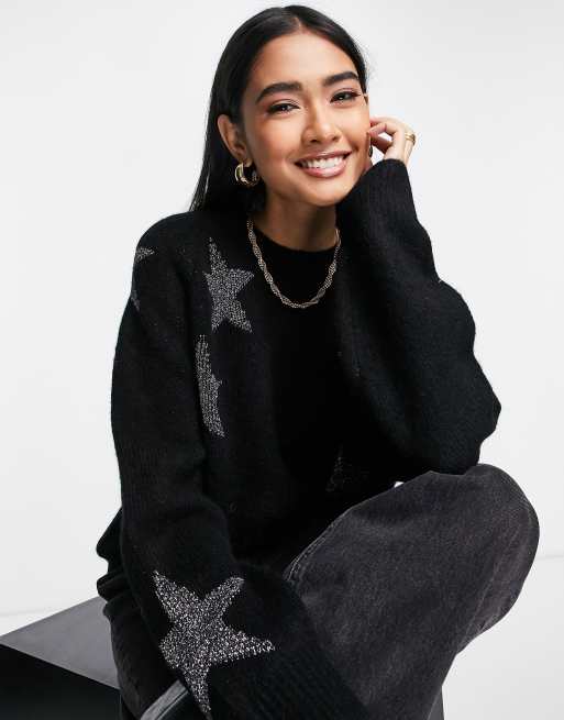 AllSaints star high neck sweater in black | ASOS