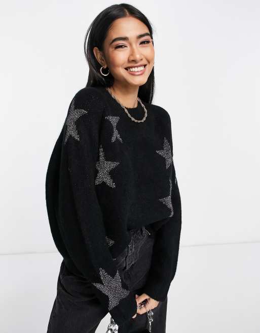 AllSaints star high neck sweater in black | ASOS