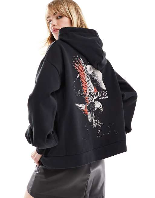 AllSaints - Stardust Rihan - Felpa con cappuccio e stampa sul retro color nero slavato