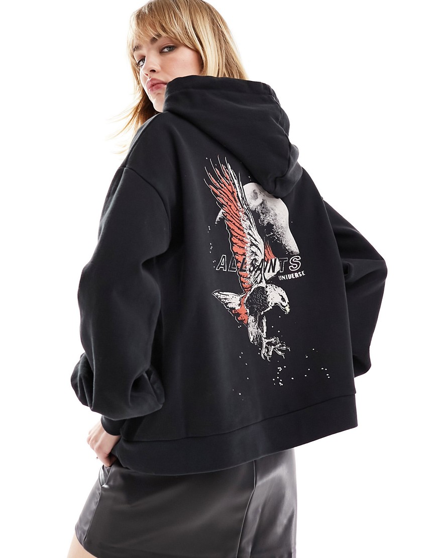 AllSaints Stardust Rihan hoodie with back print in washed black