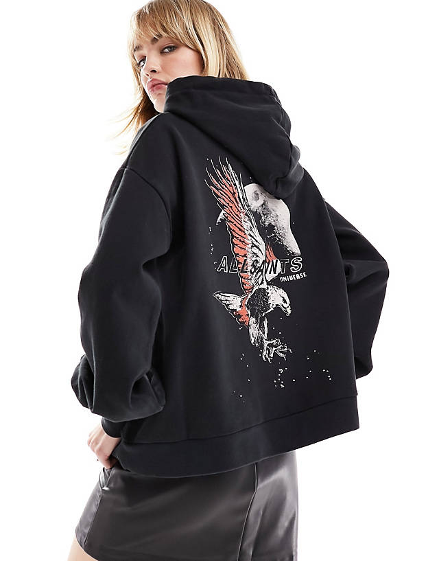 AllSaints - stardust rihan hoodie with back print in washed black