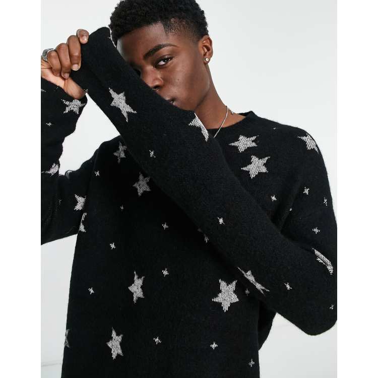 AllSaints stars crew neck knitted jumper in black