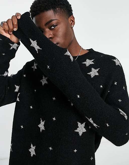 Allsaints stars crew neck knitted sweater in black