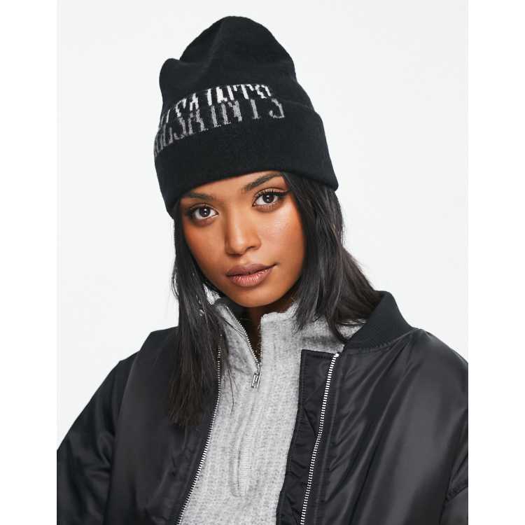 AllSaints state logo beanie in black | ASOS display picture 1